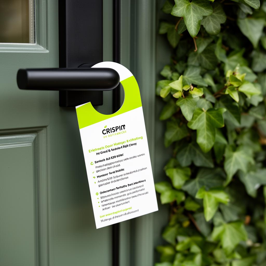 Bright orange door hanger on a modern American suburban home